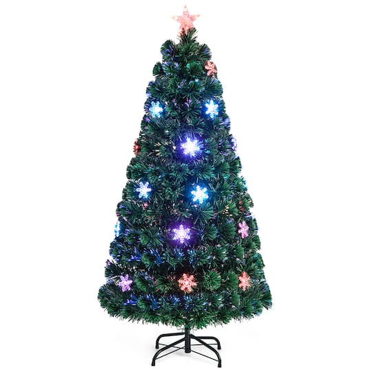 Costway 5ft. Pre-Lit Fiber Optic Artificial Christmas Tree with Star Topper, Multicolor LED Lights